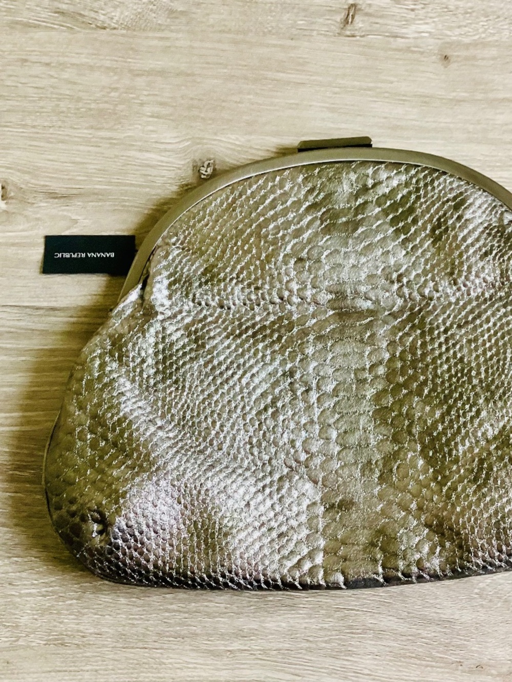 Banana Republic Gray Faux Leather Clutch Gunmetal Croc Embossed Silver Evening